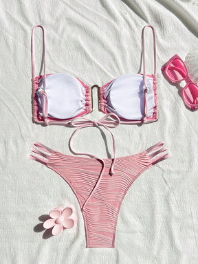 SHEIN Swim Conjunto de Maiô Bikini sexy feminino com recortes e drapeados em bloco de cores para praia de verão