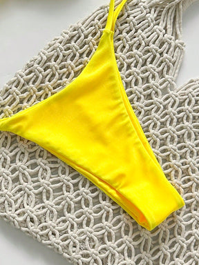 SHEIN Swim Conjunto de Maiô Bikini Feminino Strapless de Verão Solid Color com Amarração e Decoração Metálica, Sexy