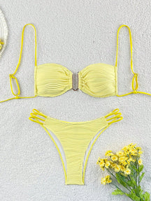 SHEIN Swim Conjunto de Maiô Bikini sexy feminino com recortes e drapeados em bloco de cores para praia de verão