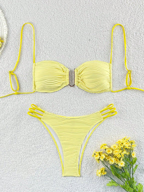 SHEIN Swim Conjunto de Maiô Bikini sexy feminino com recortes e drapeados em bloco de cores para praia de verão