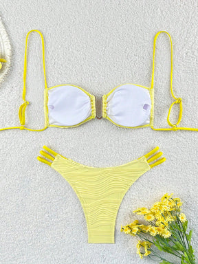 SHEIN Swim Conjunto de Maiô Bikini sexy feminino com recortes e drapeados em bloco de cores para praia de verão