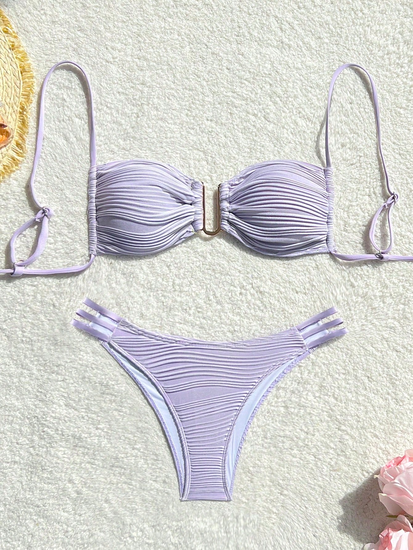 SHEIN Swim Conjunto de Maiô Bikini sexy feminino com recortes e drapeados em bloco de cores para praia de verão