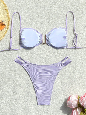 SHEIN Swim Conjunto de Maiô Bikini sexy feminino com recortes e drapeados em bloco de cores para praia de verão