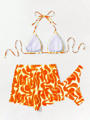 Swim Vcay 3 peças/Conjunto Maiô Bikini Impresso Aleatório para Praia/Férias