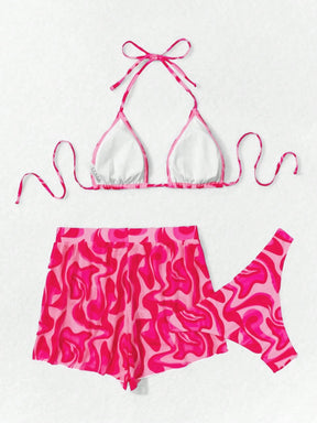 Swim Vcay 3 peças/Conjunto Maiô Bikini Impresso Aleatório para Praia/Férias