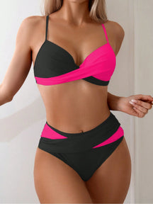 SHEIN Swim Conjunto de Bikini feminino com detalhe transversal em blocos de cores para o verão na praia