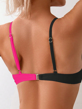 SHEIN Swim Conjunto de Bikini feminino com detalhe transversal em blocos de cores para o verão na praia