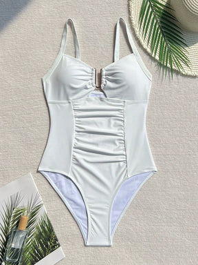 SHEIN Swim Maiô Feminino de Cor Sólida Com Decote em U e Recorte, Verão