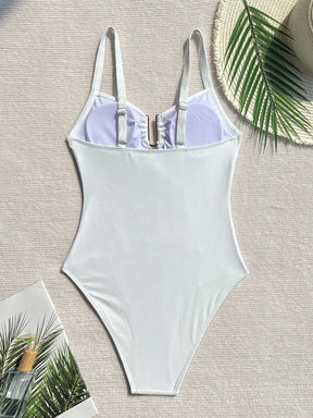 SHEIN Swim Maiô Feminino de Cor Sólida Com Decote em U e Recorte, Verão