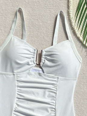 SHEIN Swim Maiô Feminino de Cor Sólida Com Decote em U e Recorte, Verão