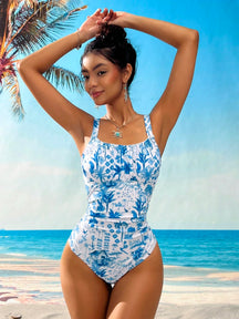 Swim Vcay Maiô Estampado com Plantas Tropicais para Mulheres