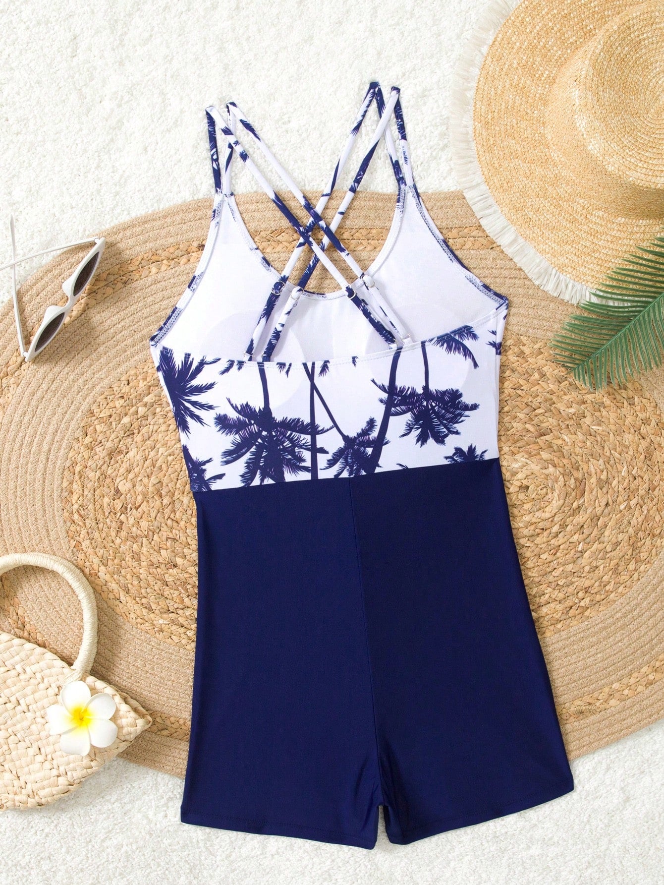 Swim Lushoire Coqueiro Estampado Cruzado Nas Costas Maiô Peça Única Carnaval