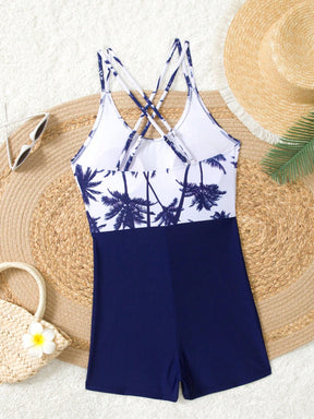 Swim Lushoire Coqueiro Estampado Cruzado Nas Costas Maiô Peça Única Carnaval