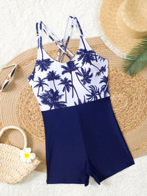 Swim Lushoire Coqueiro Estampado Cruzado Nas Costas Maiô Peça Única Carnaval