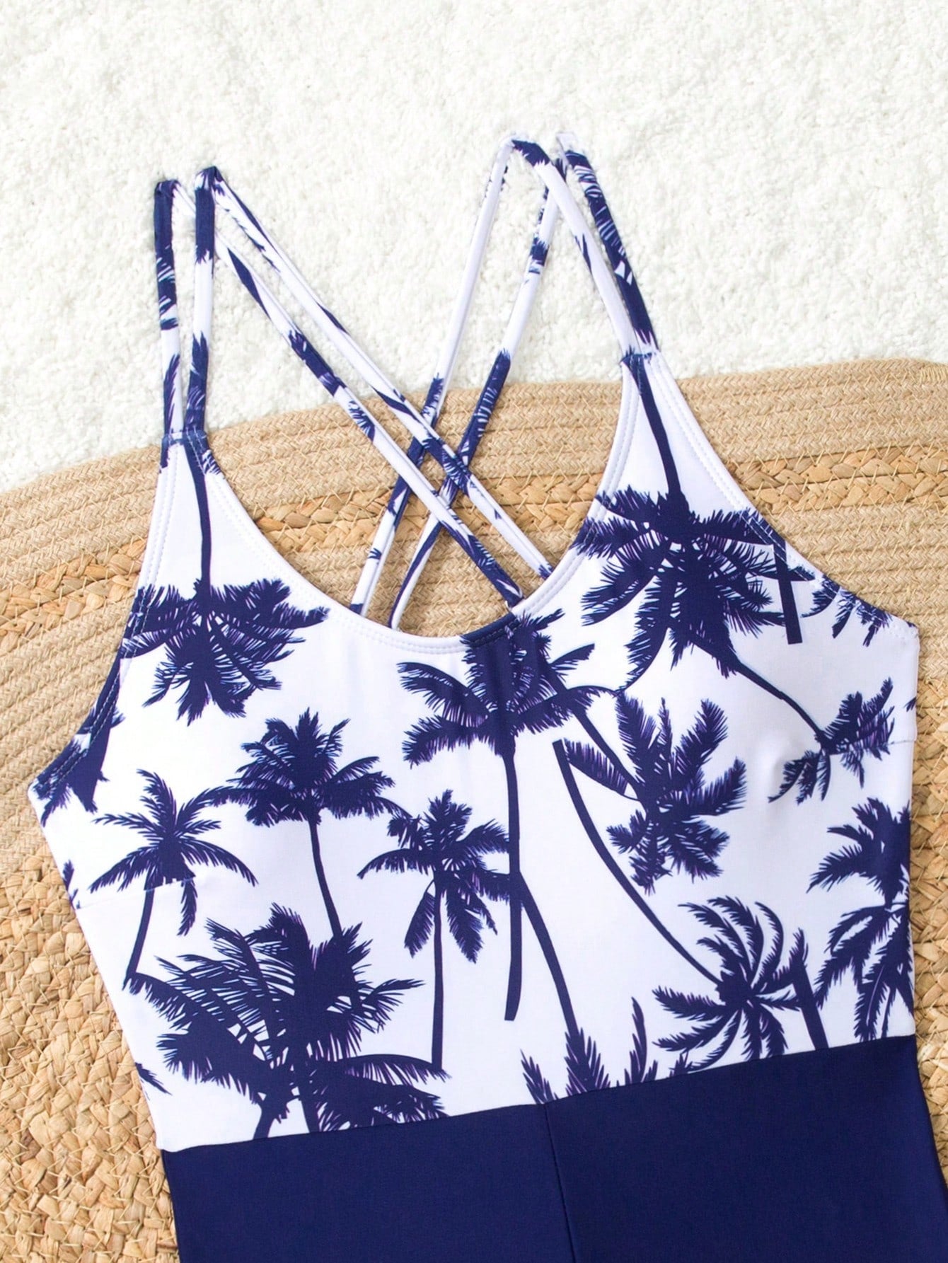 Swim Lushoire Coqueiro Estampado Cruzado Nas Costas Maiô Peça Única Carnaval