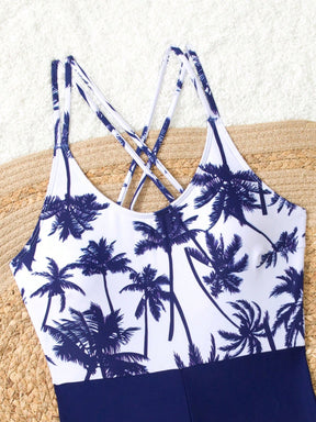 Swim Lushoire Coqueiro Estampado Cruzado Nas Costas Maiô Peça Única Carnaval