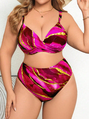 Swim Lushoire Maiô Bikini de Verão Plus Size Feminino Estampa de Tingimento por Amarração Frontal Torcida