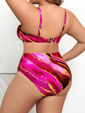 Swim Lushoire Maiô Bikini de Verão Plus Size Feminino Estampa de Tingimento por Amarração Frontal Torcida