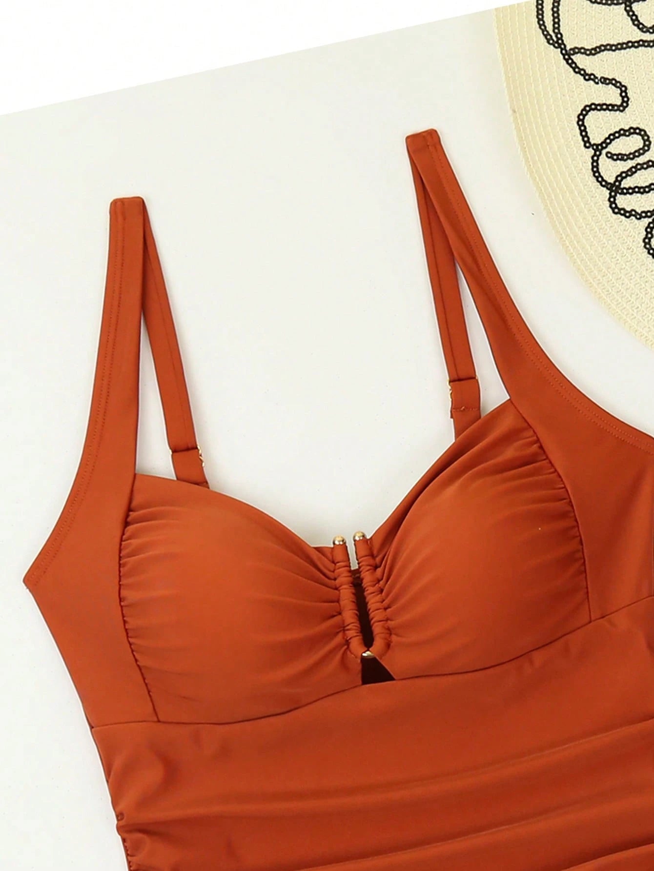 Swim Lushoire Conjuntos de Roupa de Praia Feminina, Colete, Camisole, Maiô Bikini, Elegante Estilo Retrô Férias 2 Peças, Decoração de Metal, Roupa de Praia de Verão