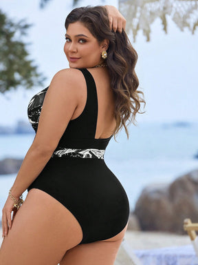 Swim Lushoire Maiô Plus Size com Estampa de Praia e Colorblock