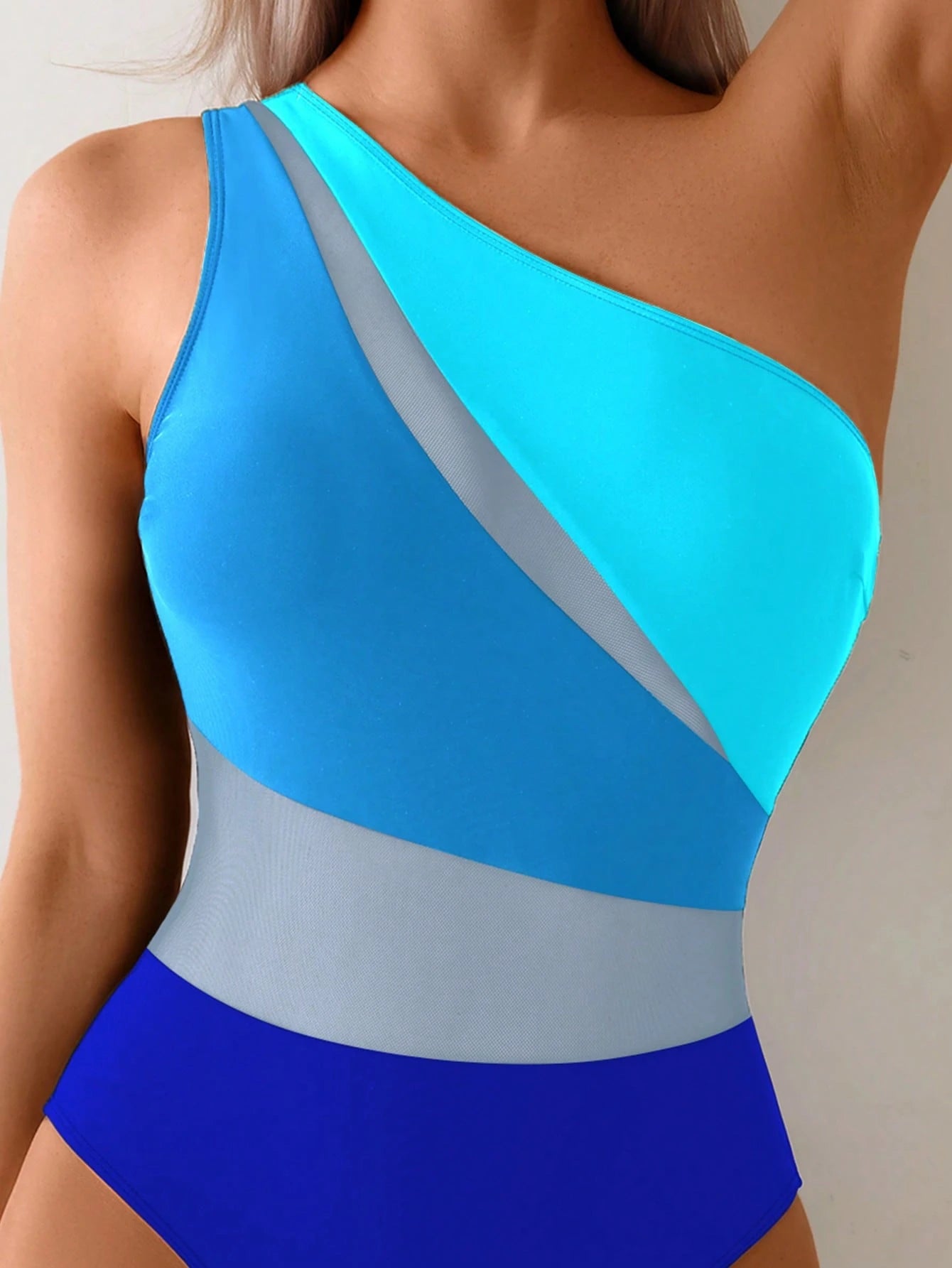 Swim Lushoire 1 Peça Maiô Estilo Spring Break Feminino, Cor Sólida com Recortes em Tela, Assimétrico com Ombro Único e Costas Abertas, Casual e Elegante para Férias e Natação