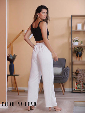 Calça Perna Larga Cintura Alta Com Elástico Bruna