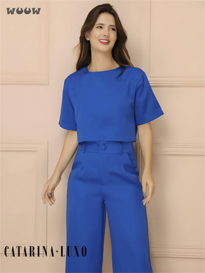 Conjunto Alfaiataria T-Shirt E Calça Pantalona Betina