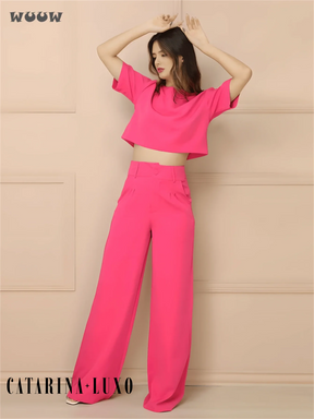 Conjunto Alfaiataria T-Shirt E Calça Pantalona Betina