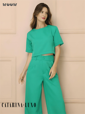 Conjunto Alfaiataria T-Shirt E Calça Pantalona Betina