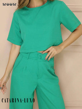 Conjunto Alfaiataria T-Shirt E Calça Pantalona Betina