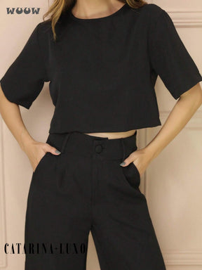 Conjunto Alfaiataria T-Shirt E Calça Pantalona Betina