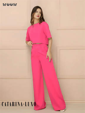Conjunto Alfaiataria T-Shirt E Calça Pantalona Betina Pink / G