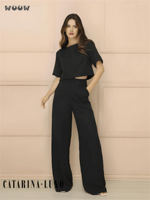 Conjunto Alfaiataria T-Shirt E Calça Pantalona Betina Preto / P