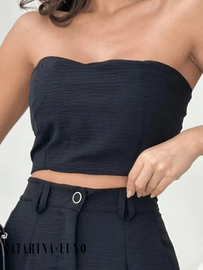 Conjunto Calça Pantalona E Cropped Tomara Que Caia Miriam