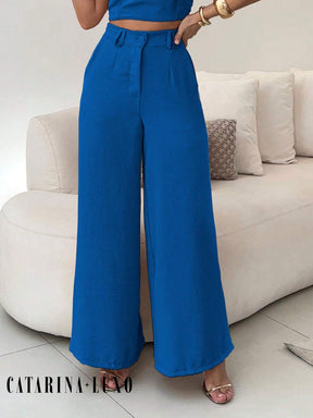 Conjunto Calça Pantalona E Cropped Tomara Que Caia Miriam