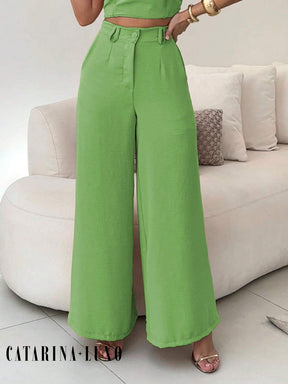 Conjunto Calça Pantalona E Cropped Tomara Que Caia Miriam