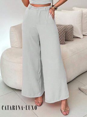 Conjunto Calça Pantalona E Cropped Tomara Que Caia Miriam