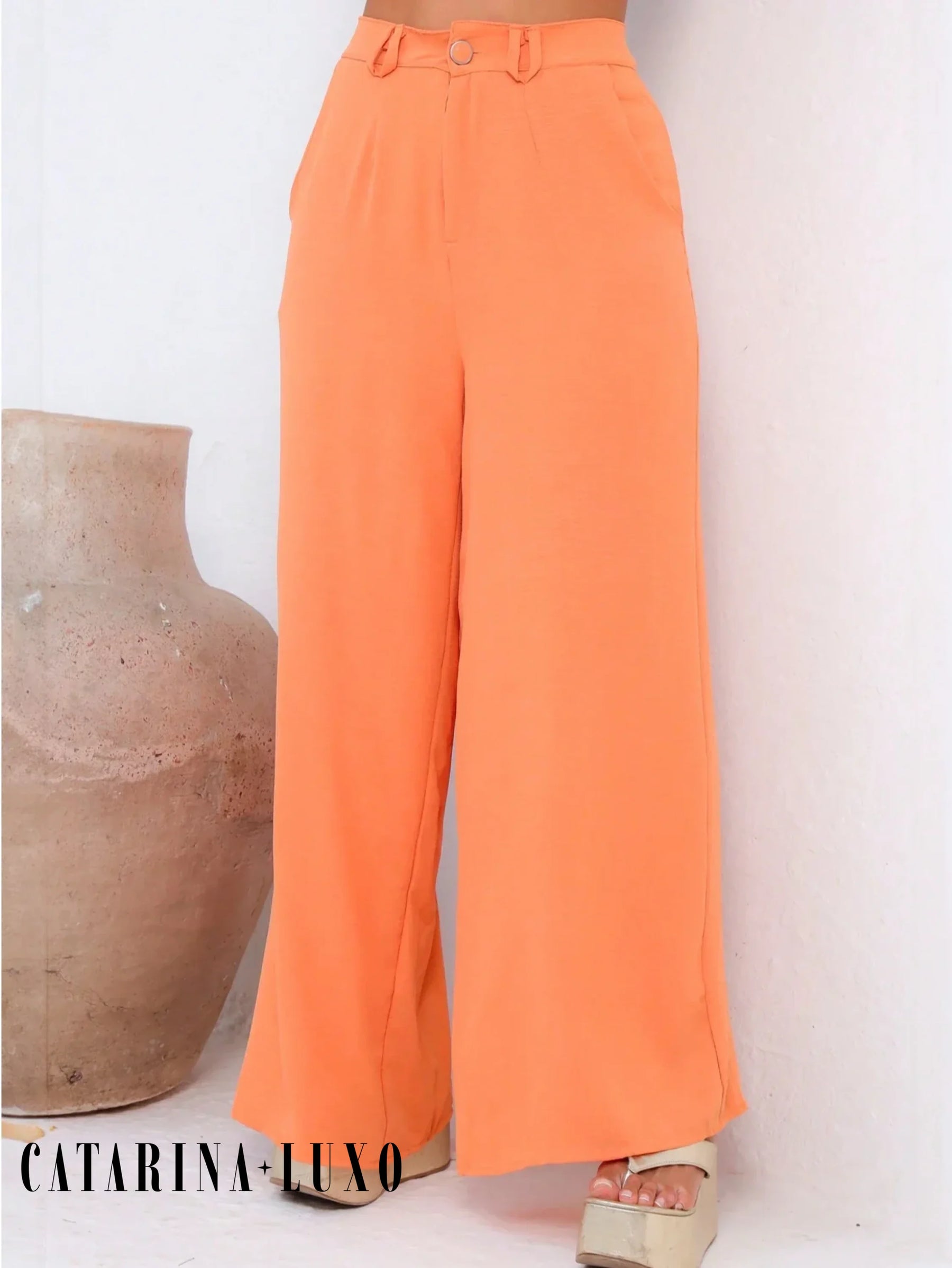 Conjunto Calça Pantalona E Cropped Tomara Que Caia Miriam