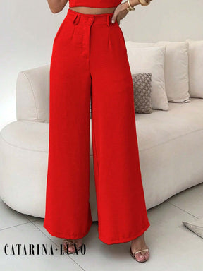Conjunto Calça Pantalona E Cropped Tomara Que Caia Miriam