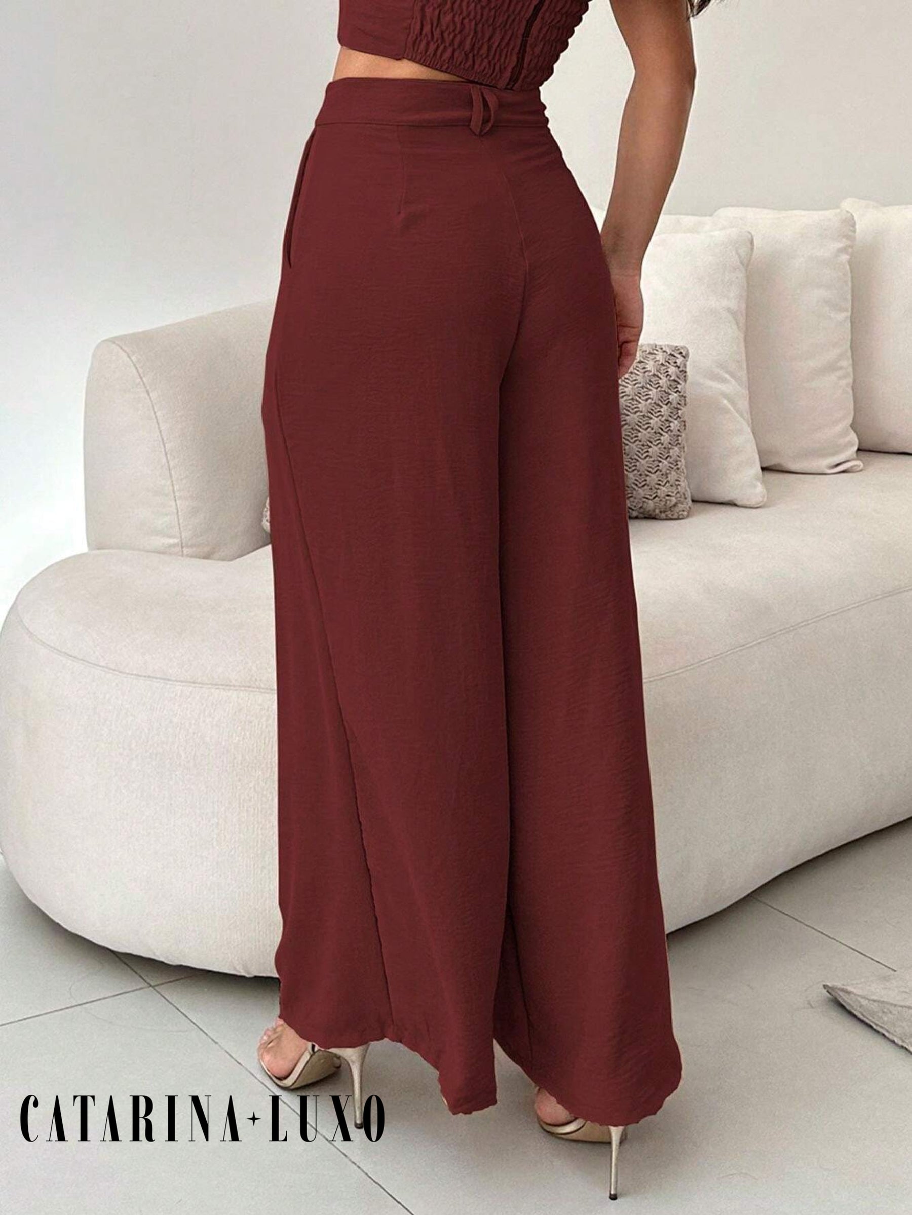 Conjunto Calça Pantalona E Cropped Tomara Que Caia Miriam