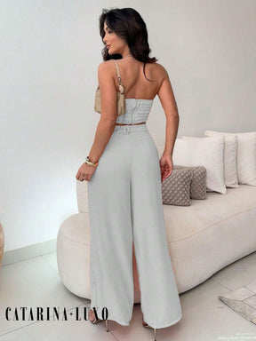 Conjunto Calça Pantalona E Cropped Tomara Que Caia Miriam
