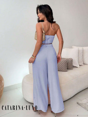 Conjunto Calça Pantalona E Cropped Tomara Que Caia Miriam