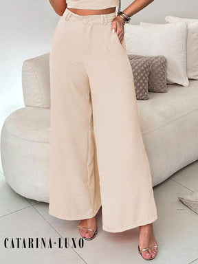 Conjunto Calça Pantalona E Cropped Tomara Que Caia Miriam