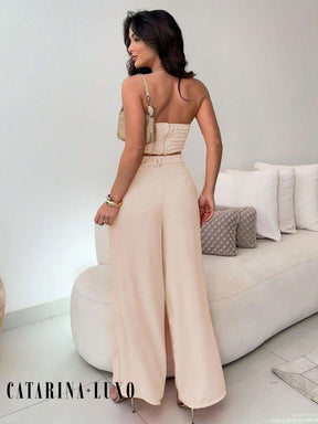 Conjunto Calça Pantalona E Cropped Tomara Que Caia Miriam