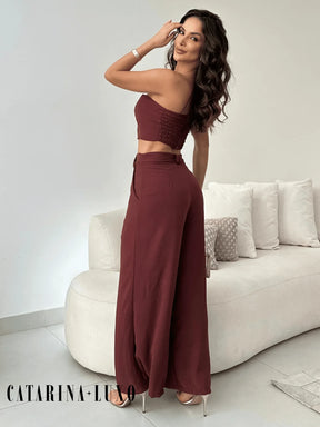 Conjunto Calça Pantalona E Cropped Tomara Que Caia Miriam