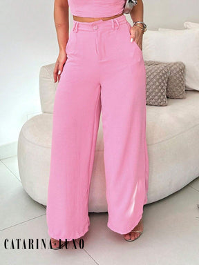 Conjunto Calça Pantalona E Cropped Tomara Que Caia Miriam