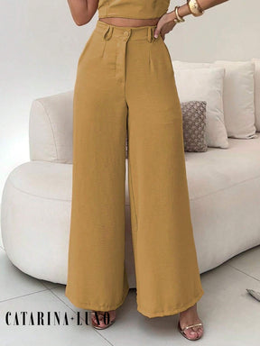 Conjunto Calça Pantalona E Cropped Tomara Que Caia Miriam