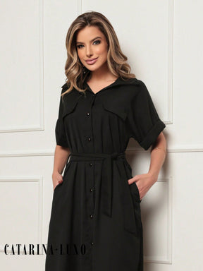Vestido Chemise Botões E Cinto