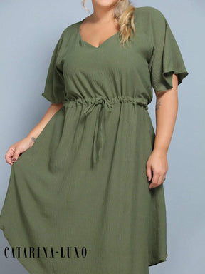 Vestido Com Manga Esvoaçante E Cinto De Amarração Bárbara