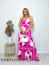Vestido Longo Florido Alça Fina Elisa Pink / P